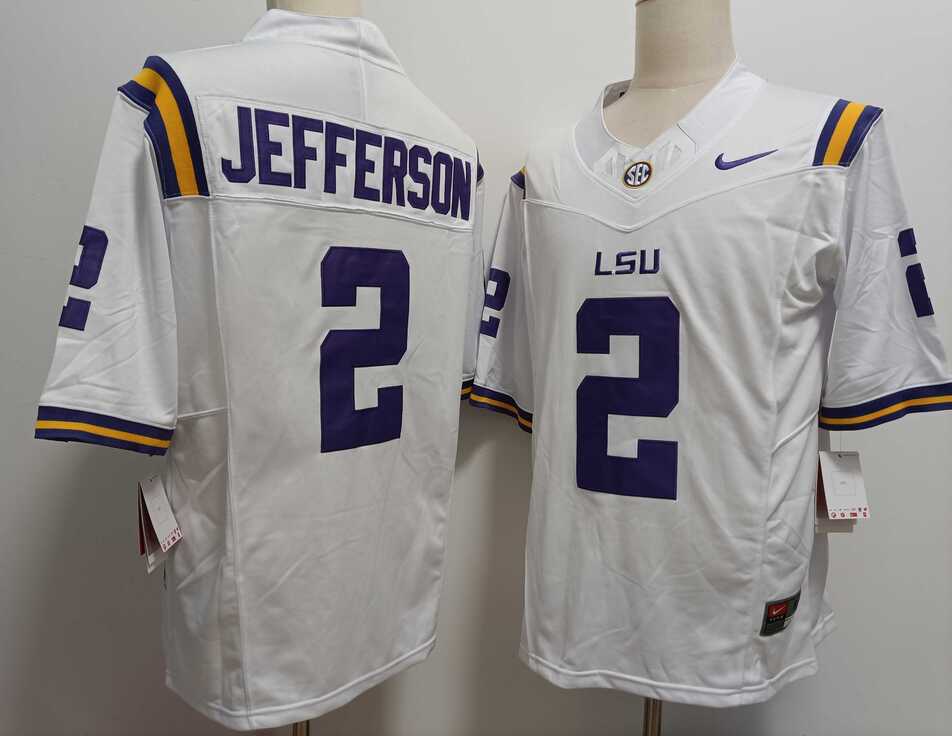 Mens LSU Tigers #2 Justin Jefferson White FUSE College Stitched Jersey->lsu tigers->NCAA Jersey